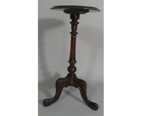 A 19th Century Mahogany Tripod Wine Table with Decoration (Faded) Circular Top. 35cm Diameter 