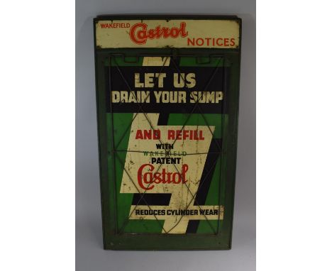 A Wakefield Castrol Single Sided Enamel Notices Billboard Sign. 'Let Us Drain Your Sump And Refill With Wakefield Patent Cast