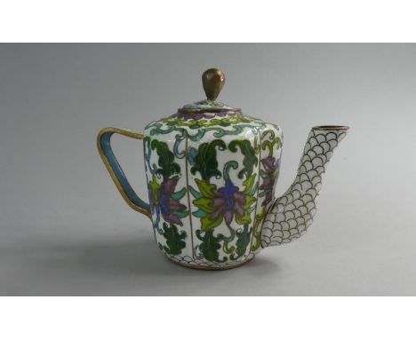 A Small Oriental Cloisonne Enamel Teapot of Lobed Form, 9cm high 