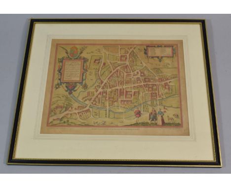 A 19th Century Coloured Lithograph "Cantabrigia, Ancient Plan of Cambridge as Published by George Branius in 1575" Published 