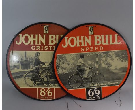 Two Vintage Single Side Printed John Bull Circular Cardboard Advertising Signs, John Bull Speed, The Club Rider's Favourite' 