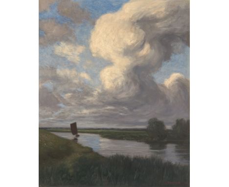 Hans am Ende (Trier 1864 – 1918 Stettin). Torfboot auf der Hamme. Um 1895Öl auf Leinwand.  83&nbsp;×&nbsp;67&nbsp;cm (32&nbsp