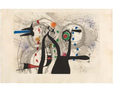 Joan Miró (Barcelona 1893 – 1983 Palma de Mallorca). „Joueur de bugle aux oiseaux“. 1973Farbradierung, Aquatinta und Carborun