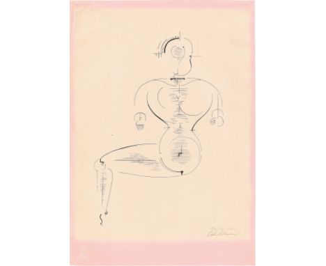 Oskar Schlemmer (Stuttgart  1888 – 1943 Baden-Baden). „Figur H 2“. 1922Lithografie auf rosafarbenem Japanpapier.  49&nbsp;×&n