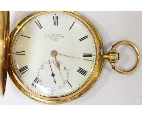 An 18ct gold half hunter pocket watch by James McCabe, the white enamel dial signed Jas McCabe, Royal Exchange, London, 07776