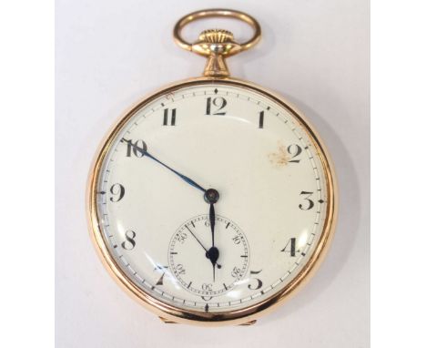 A 9ct gold open face pocket watch, the white enamel dial with black Arabic numerals, the case back with Police long service e