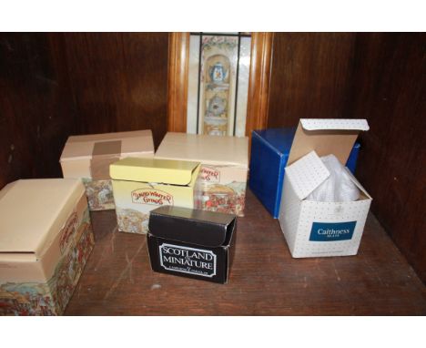 SECTION 44. Five David Winter cottages,boxed, together with another miniature cottage, Caithness glass potpourri and framed t