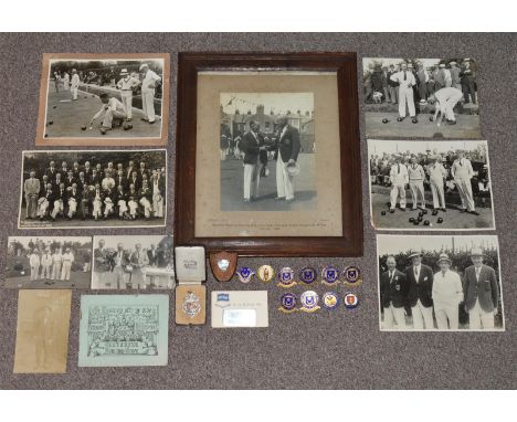 Portsmouth bowling collection. An interesting collection of enamel badges, medals, photographs, real photographic postcards, 
