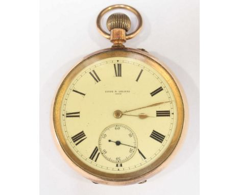 A 9ct gold open face pocket watch, the white enamel dial signed Coupe & Greaves, Bury, with black Roman numerals and subsidia