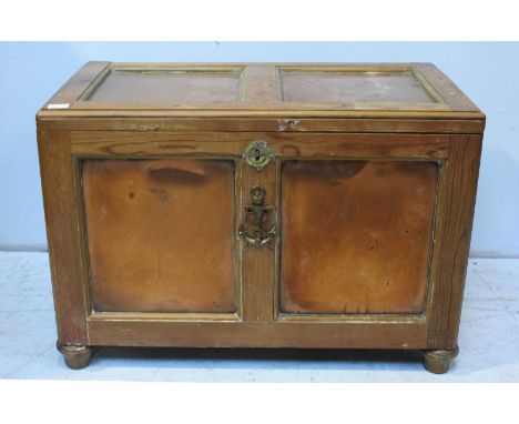 An unusual early 20th century copper clad pine trunk, each panel set with copper, with a naval anchor mounted to the front. 6