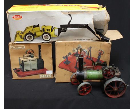 A Mamod Steam Engine SP2, together with a Workshop WS1, a Mamod traction engine, and a Mini Tonka Trencher No. 1089. (4)