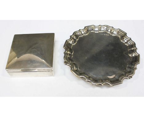 A George VI silver card waiter, hallmarked Sheffield 1924, by Walker & Hall, 5.7 oz, together with a small silver cigarette b