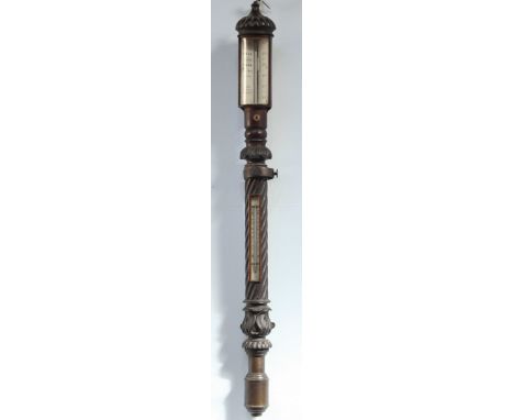 A 19th century mahogany mercury marine stick barometer by R. Keen, Salt House Dock, Liverpool. The cylindrical housing with i