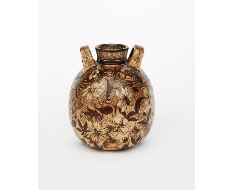A Martin Brothers stoneware vase by Robert Wallace Martin, dated 1886, shouldered ovoid form with applied twin loop handles, 