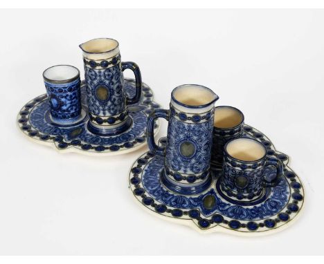 A stoneware lemonade set in the manner of Augustus Welby Northmore Pugin, comprising lobed, fitted tray with jug and two mugs