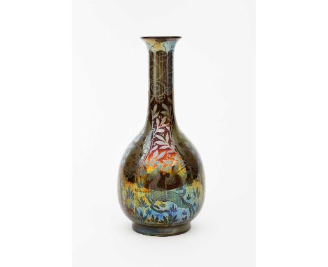 A Pilkington's Lancastrian solifleur vase by Richard Joyce, dated 1915, shouldered ovoid form with cylindrical neck and flari
