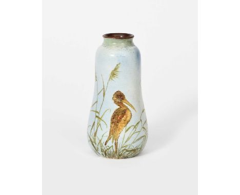 A rare Martin Brothers stoneware Bird vase probably by Edwin and Walter Martin, dated 1895, painted with birds flying and sta
