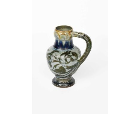 An early Martin Brothers stoneware jug by Robert Wallace Martin, dated 1876, shouldered form, the handle with gargoyle mask t