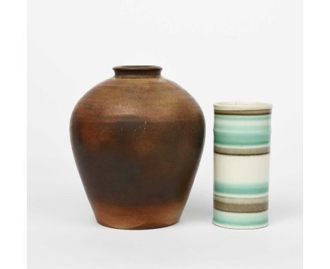 A Carter Stabler & Adams Poole Pottery vase, shape no.212, shouldered form with collar rim, covered in a matt brown glaze, th