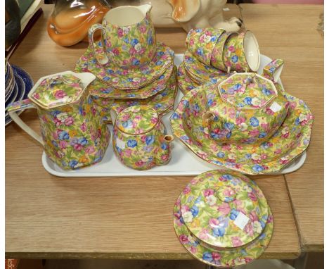 A Royal Winton "Sweet Peas" part tea service, approx 25 pieces; a Royal Doulton "Princeton" part tea set (second)