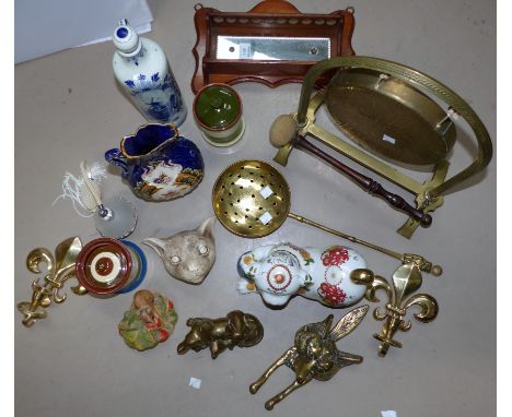 A selection of collectables to include a pipe rack; brass gong and decorative ceramics
