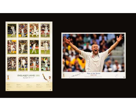 Cricket Interest Ashes 2005 Two Limited Edition Signed Photographic Prints The first 'Man Of The Series' Signed by Andrew Fli