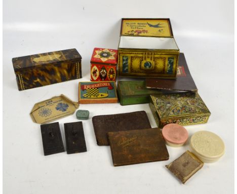 A collection of vintage tins including Bluebird Chocolate Toffee and collectors' items including a quantity of pocket lighter