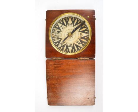 A 19th century mahogany cased compass with paper dial and blued pointers, the case 11.7 x 11.7cm.