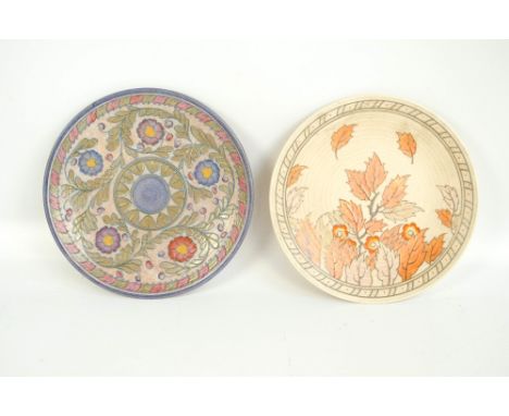 A Crown Ducal Charlotte Rhead designed floral decorated charger, printed mark to the reverse, no.5803, diameter 32cm and a fu