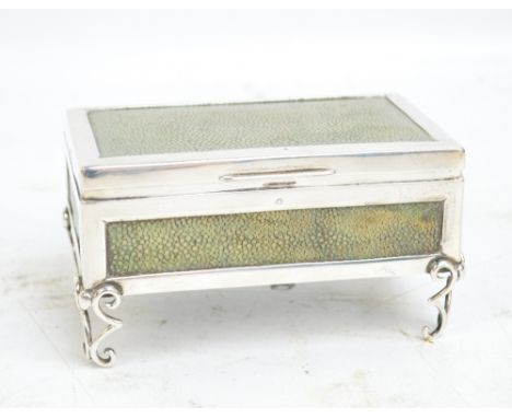 SAMUEL JACOB; an Edward VII hallmarked silver and shagreen mounted trinket box of rectangular form with twin inner compartmen