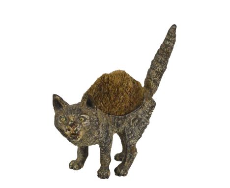 An Austrian cold painted bronze nib wipe modelled as a scared cat, height 13.5cm.   CONDITION REPORT:  Extensive wear to pain