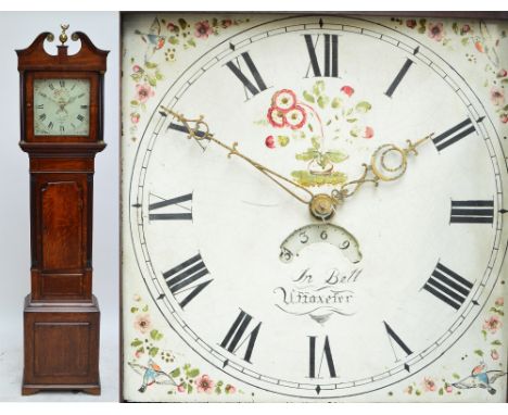 An early 19th century oak and mahogany inlaid eight day longcase clock, the square painted enamel dial signed 'JN Bell, Uttox