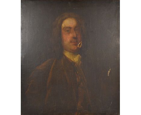 18th CENTURY CONTINENTAL SCHOOL; oil on canvas, portrait of a gentleman, 76 x 64cm, unframed.   CONDITION REPORT:  A large ho