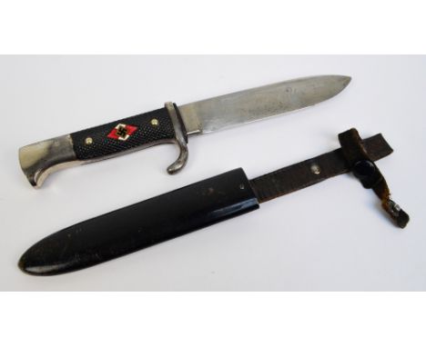 A German Third Reich Hitler Youth dagger with metal scabbard, Grawiso Solingen blade, no.M 7/30 1936 and with enamel lozenge 