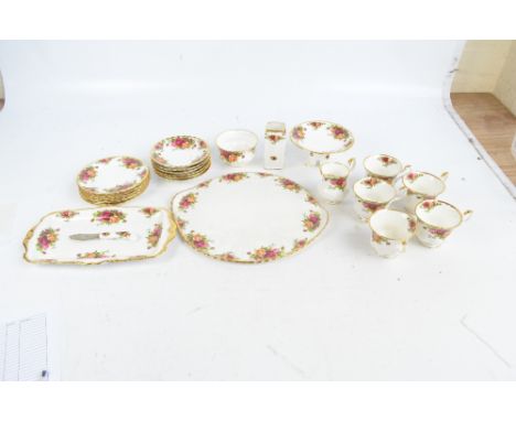 A quantity of Royal Albert 'Old Country Roses' porcelain ware, comprising five cups, six saucers, small tazza, a square form 