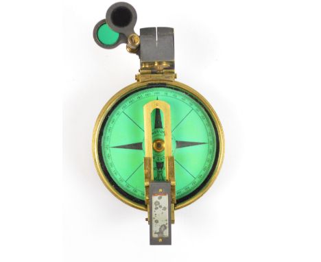 A 19th century leather cased brass pocket compass, with lift-off cap inscribed 'A.R. Seton', with green and black paper dial 