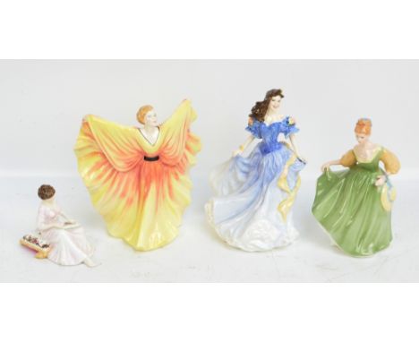 Three Royal Doulton figures; HN3322 'Celeste', HN4041 'Rebecca' figure of the year 1998 with certificate, and HN2193 'Fair La
