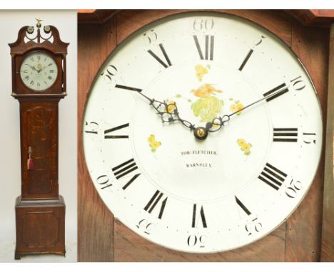 TOBIAS FLETCHER OF BARNSLEY;  a late 18th century oak 30 hour longcase clock, the broken swan neck with brass volutes and eag