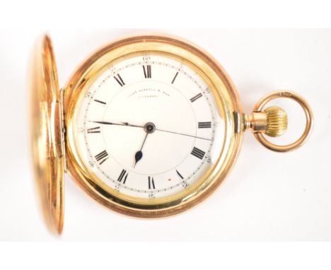 THOMAS RUSSELL & SON OF LIVERPOOL; an early 20th century 9ct yellow gold cased full hunter crown wind pocket watch, the circu