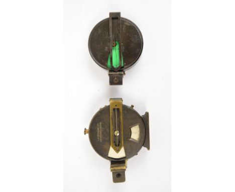 J.H. STEWARD LTD, 406, STRAND, LONDON; a leather cased brass bodied pocket compass with side bracket attachment and with hing