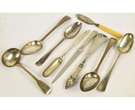 A mixed lot of variously hallmarked silver flatware, comprising a pair of George III hallmarked silver Old English pattern br