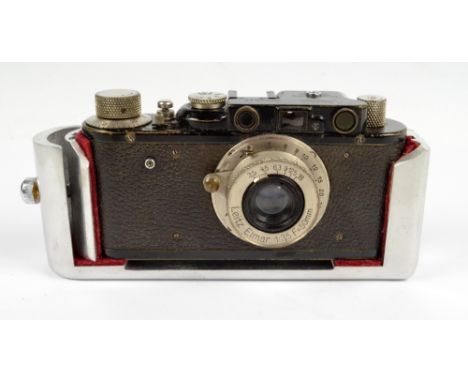 LEICA; a black bodied II camera, serial no.98816, 1931/early 1932, with Elmar 1:3,5 F=50mm lens, and mounted in additional me