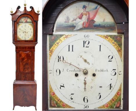 An early 19th century mahogany longcase clock with arched painted dial inscribed 'J Crosland Paddock' with eight day movement