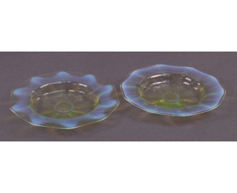 JAMES POWELL WHITEFRIARS; a pair of straw opal finger bowl saucers with shaped rims, diameter 15.5cm.   CONDITION REPORT:  Ap