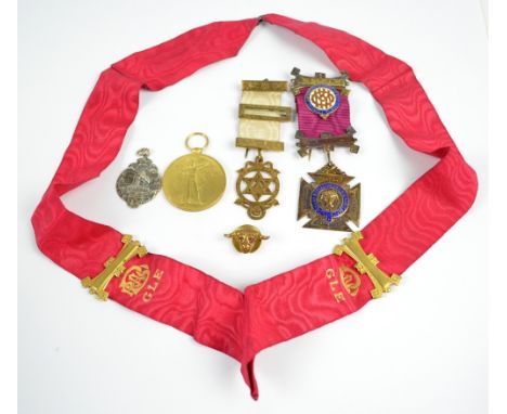 A collection of medals and fobs comprising a WWI victory medal awarded to '4449 PTE. G. CARR. BORD. R.' a WWI silver fob insc