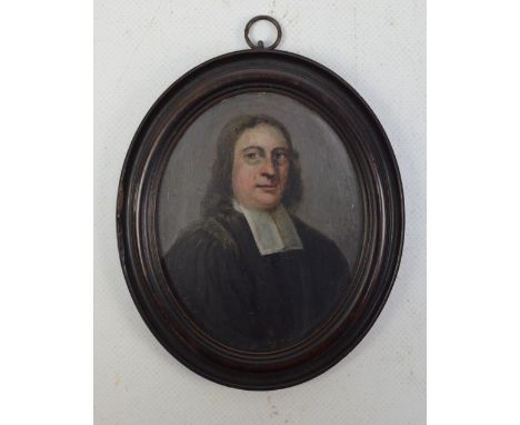 19TH CENTURY ENGLISH SCHOOL; portrait miniature on oval copper panel, study of John Wesley, unsigned, 9.5 x 7.5cm, framed.   