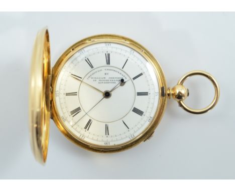 WILLIAM JOHNSON OF LIVERPOOL; a late 19th century 18ct yellow gold cased full hunter key wind pocket 'Improved Chronograph', 