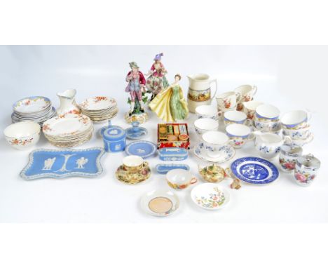 A mixed quantity of ceramics including HN2398 Royal Doulton 'Alexandra', a Wedgwood jasperware dressing table set, two Contin