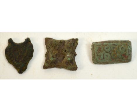 Three Viking bronze part belt mounts.
