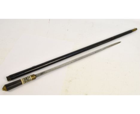 An early 20th century Indian ebonised sword stick, with carved bone detailed handle, length 92cm.